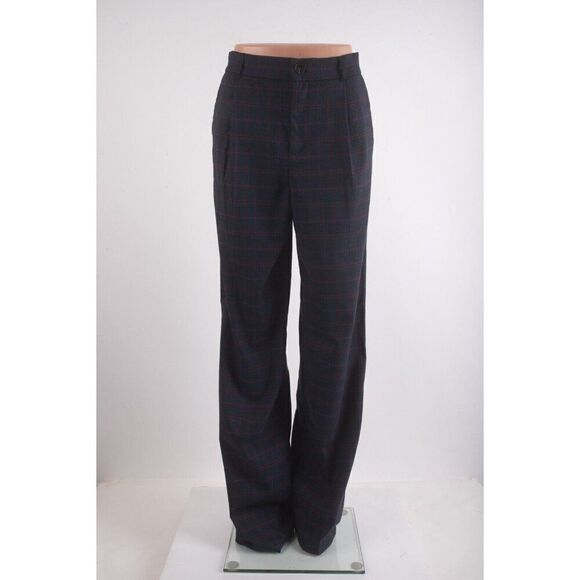 Zara Womens Plaid Pants Trousers S Small  High Waist Navy Blue Red 9104/123 NWT - Picture 1 of 6